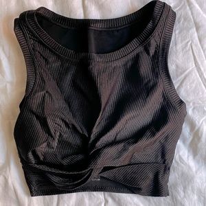 Aerie OFFLINE ribbed shiny twist front longline sports bra